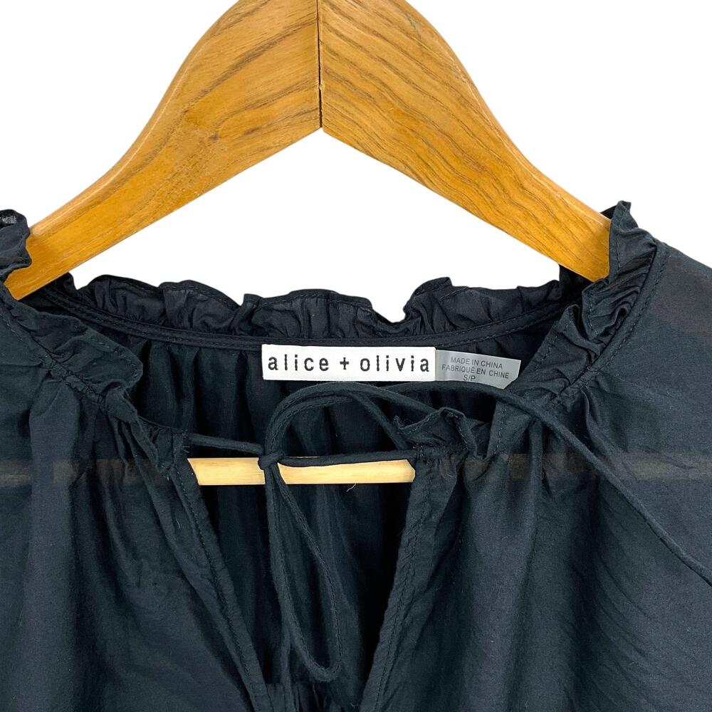 Alice + Olivia Julius Voluminous Blouson Sleeve Blouse Womens Small Black - Picture 3 of 13